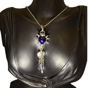 Artisan-Crafted Flail Pendant W/ Vintage Cobalt Glass Marble Quartz Lapis Lazuli